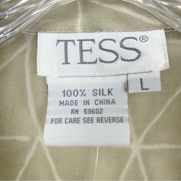 Vtg 90s NWT Tess 100% Silk Button Down Blouse Green Beige Semi-Sheer Size L - Picture 10 of 11